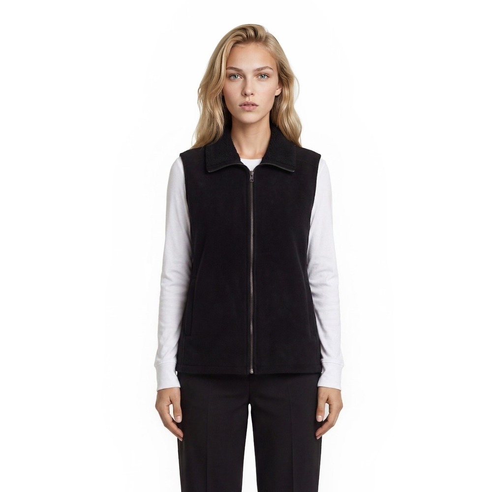 Lauren Ralph Lauren Fleece Vest Women's Size Large Black Sherpa Collar